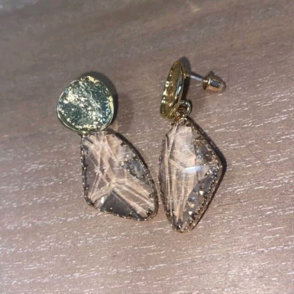 Gold 16k statement earrings tone dangle faux crystal classic formal 💖2/$30 - Picture 10 of 11